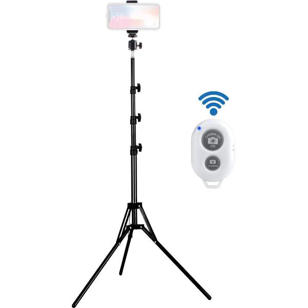 Statief smartphone en camera met telefoonhouder / statief telefoon en camera - 160 cm hoog - inclusief bluetooth afstandsbediening