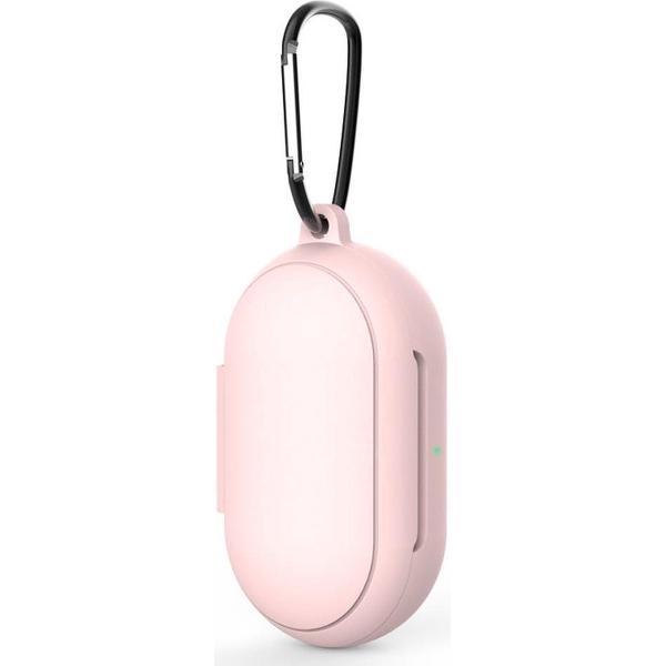 Luxe Siliconen Hoesje Voor Samsung Galaxy Buds (2019) / Galaxy Buds+ Plus (2020/2021) Draadloze Oordopjes - Soft Case Cover Protector - Travel Beschermhoes - Reis Opberghoes Shell Beschermer Hoes - Met Musketon Haakje - Roze