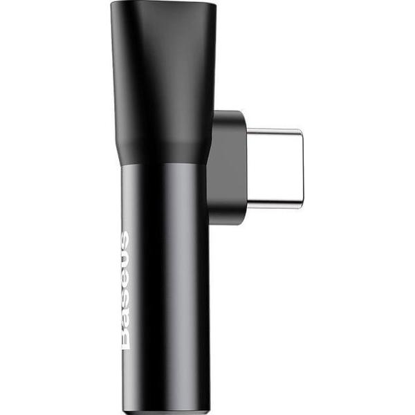 2 in 1 USB-C naar USB-C en 3.5mm AudioJack Splitter - Omvormer voor Audio + Opladen Type-C - Adapter - Zwart - Baseus L41