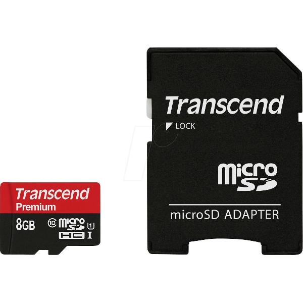 Transcend Premium UHS-I Micro SD kaart 8GB + adapter (300x)