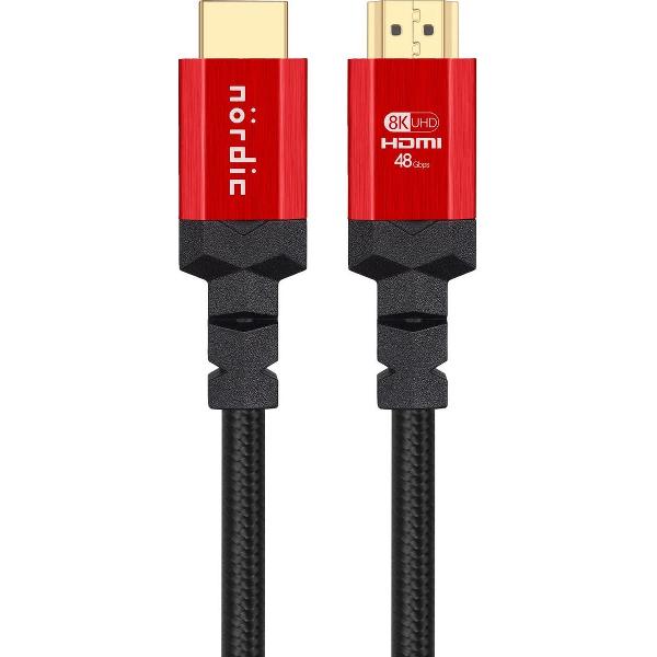 NÖRDIC HDMI-N1013 HDMI Ultra High Speed kabel - Gecertificeerd - 8K HDMI 2.1 - 1m - Zwart/Rood