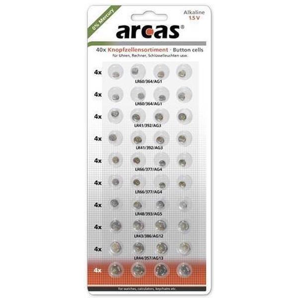 Arcas Alkaline knoopcelbatterijen 0% HG, 40 stuks