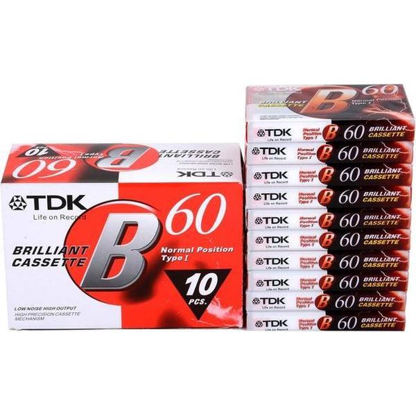 Audio Cassette Tape (10 pack) TDK B-60 normaal Position type I - Uiterst geschikt voor alle opnamedoeleinden / Sealed Blanco Cassettebandje / Cassettedeck / Walkman / TDK Audio Tape
