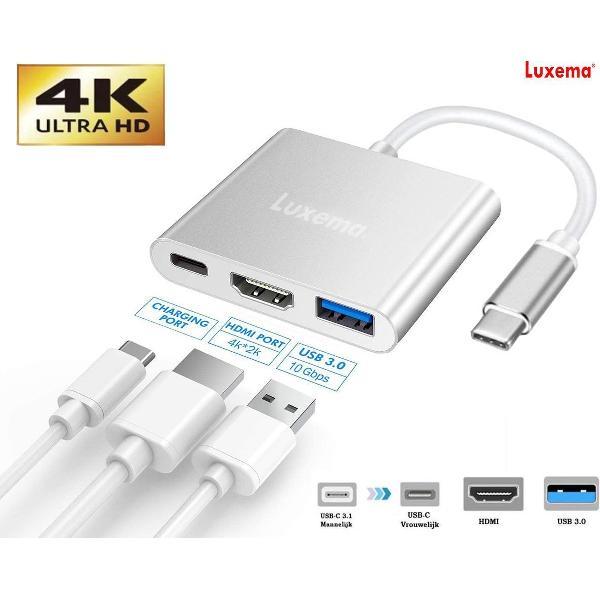 Luxema® - 4K USB C naar HDMI | USB 3.0 | USB-C - 3 in 1 adapter - 4K 1080p Ultra HD - Superspeed 10 Gbit/s - USB C naar Multi Port Kabel Converter - Splitter - Switch - Converter - Cadeau