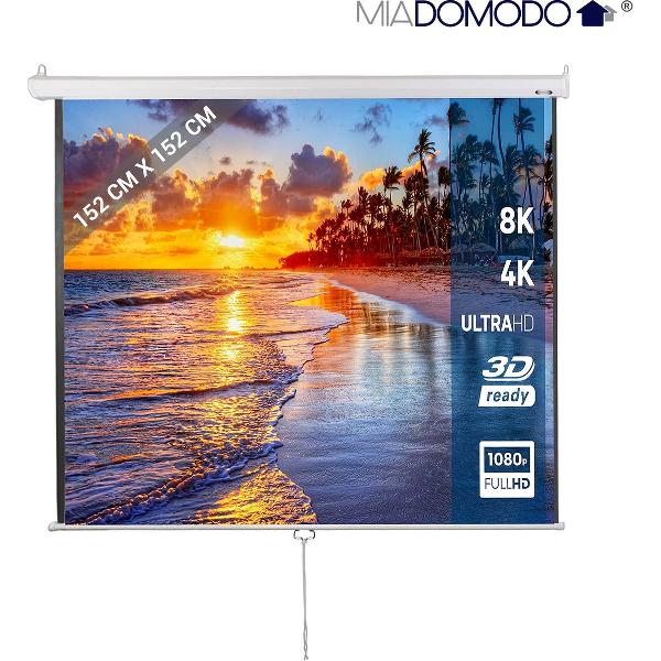 Miadomodo beamer scherm – projectiescherm – home cinema - uittrekbaar – afmeting 152 x 152 cm – 3D en HD compatibel - lichtgewicht