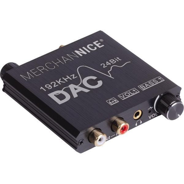 Merchannice Digitaal naar Analoog Audioconverter DAC - Toslink / optisch naar Minijack / Tulp - Volumeknop / Bassknop - 192Khz sample rate - Coaxiaal - SPDIF