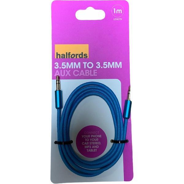 AUX Kabel Halfords 1 meter Blue anti tangle