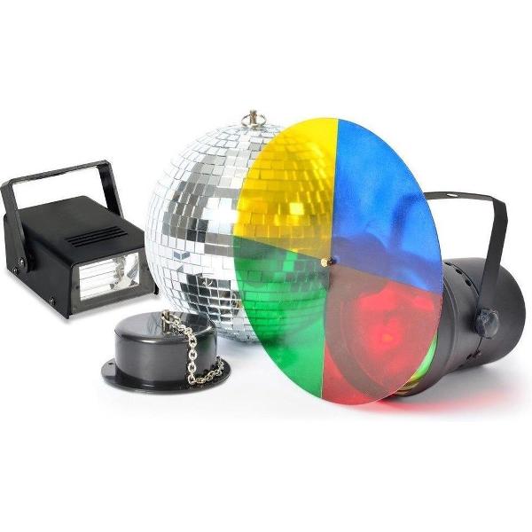 Disco licht set met Spiegelbol, Puntspot en Stroboscoop