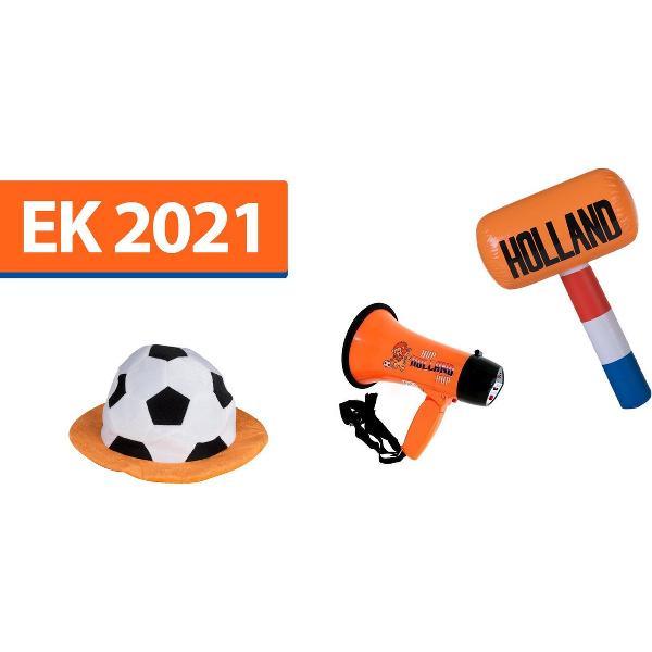 EK Voetbal Pakket 2020/2021 - Voetbalhoed - Opblaasbare Hamer - Megafoon - Oranje Leeuwen Supporter