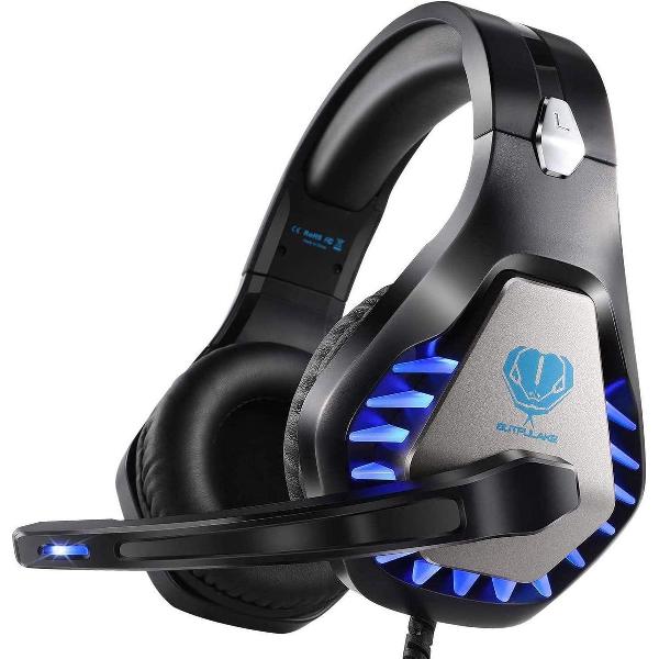 Gaming-headset voor PS5 Xbox One PC-hoofdtelefoon met microfoon LED-licht Ruisonderdrukking over het oor Compatibel met Nintendo Switch Games Laptop Mac PS4 (zwart blauw)