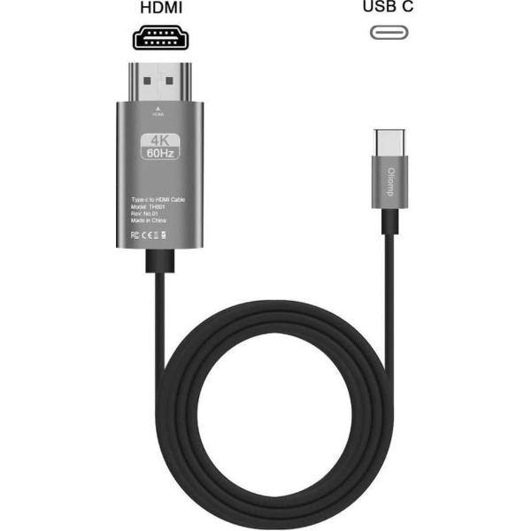 A-KONIC© USB-C naar HDMI Kabel 1.8 Meter - 4K - Type c To HDMI Cable - HP - Dell Xps - Apple Macbook Pro - Samsung - Huawei - HP - Spacegrey