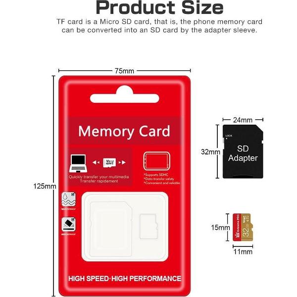 Micro SD Kaart - 16GB - Met Adapter- Class 10 - SDHC - Schrijfsnelheid van 12 MB/S - Leessnelheid van 30 MB/S - Geheugenkaart - Mico - SD Card - Adapter