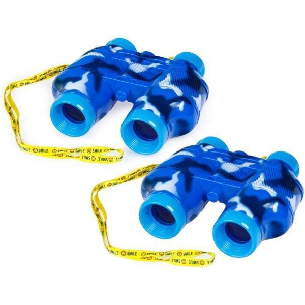 2x stuks kinder speelgoed verrekijkers blauw voor peuters 14 cm - Safari verkennen - Ontdekkingsreis - Verrekijkers voor kinderen