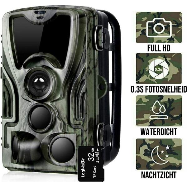 Logivision Wildcamera met Nachtzicht - FULL HD - Nachtcamera - Waterdicht - Inclusief GRATIS 32GB SD-Kaart