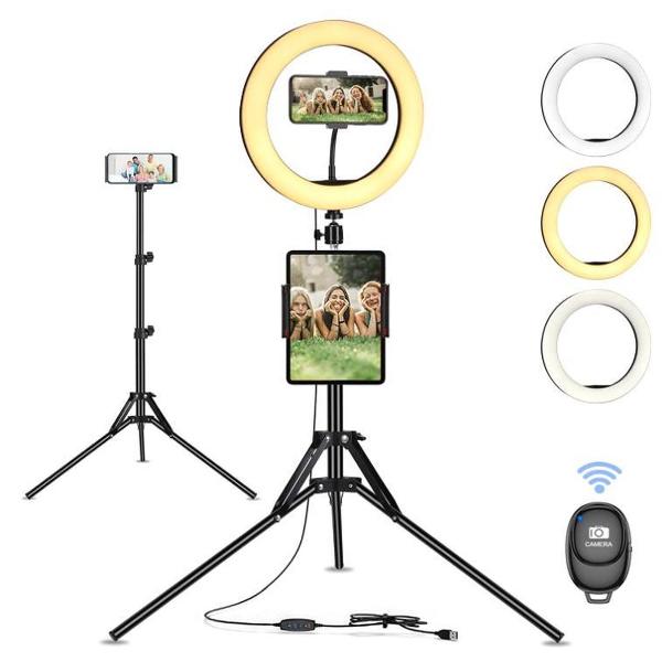 Led ringlamp met tripod statief- selfie ringlamp - live licht, 10 helderheidsniveaus - 3 kleuren, voor live streaming, tik tok, YouTube, mooie foto's of videoschooting