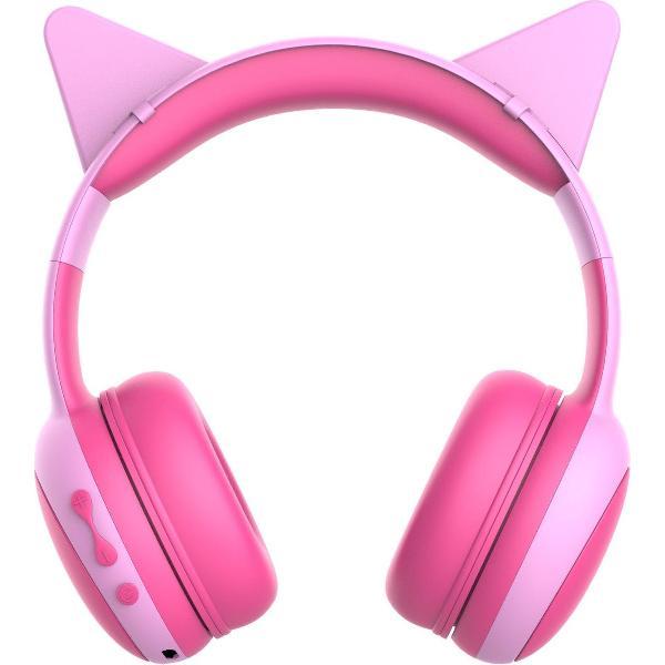 Kinderkoptelefoon draadloos met Bluetooth- Opvouwbaar- Incl. Opbergzakje & kattenoortjes Roze