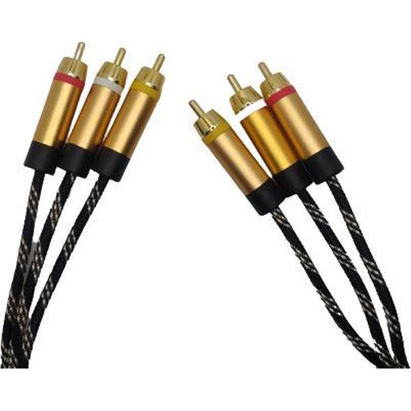 DQ-AV audio/video kabel | 2 x 3 RCA | tulp | verguld | 3 meter