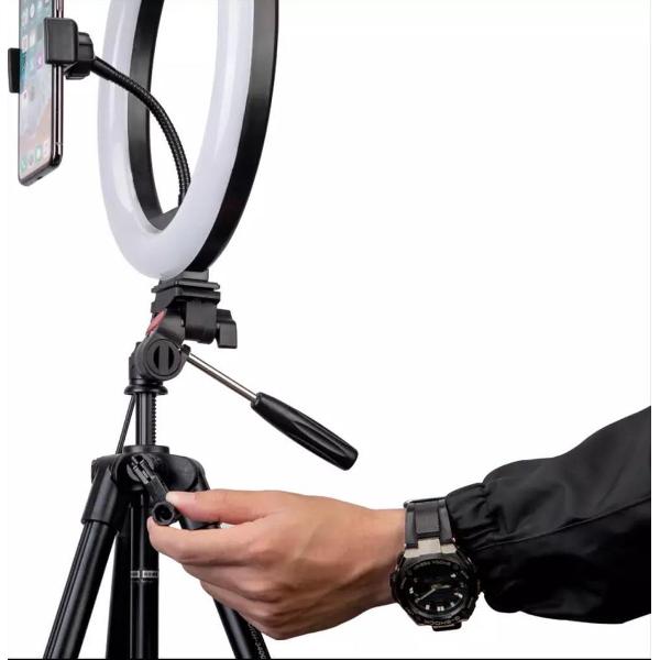 Selfie LED Ring Lamp 26Cm met Spiegel en Professioneel Universeel Camera Statief Inc. Bluetooth Shotter, Tel.houder en microfoon - Ring Lamp - flitser - Studiolamp - Selfie - Ringlamp - Statief - Ring Light Compleet Set met Doos HiCHiCO model CANDC