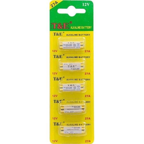 T&E 27A Alkaline Batterijen - 12V - 5 Stuks