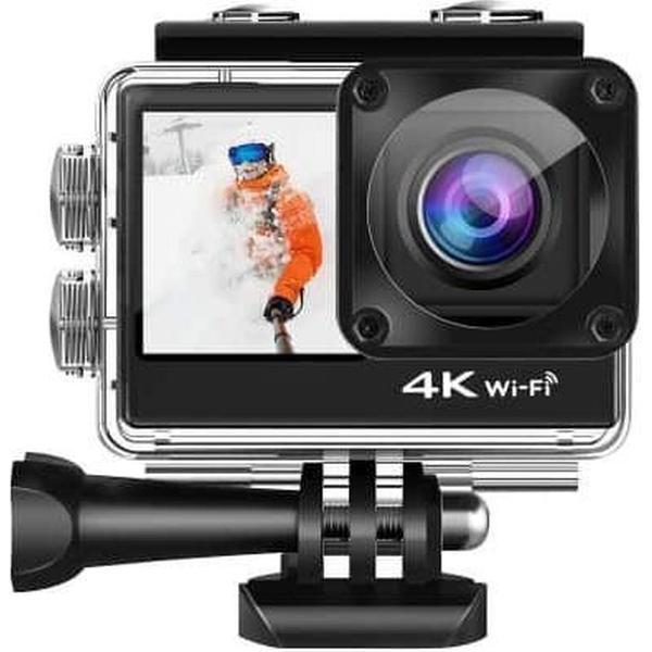 C1 Dual-Screen 2.0 inch + 1.3 inch scherm Anti-shake 4K WiFi Sport actiecamera Camcorder met waterdichte behuizing Case, Allwinner V316, 170 graden groothoek (zwart)