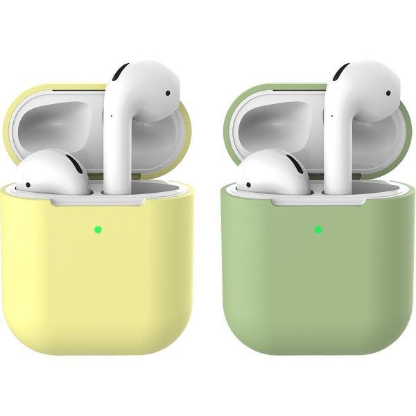 2 beschermhoesjes voor Apple Airpods - Geel & Groen - Siliconen case geschikt voor Apple Airpods 1 & 2