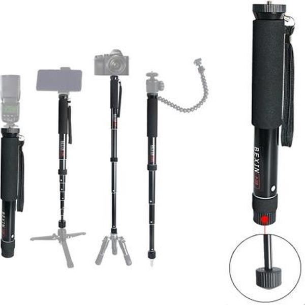 BEXIN P308 Portable Travel Outdoor DSLR Camera Aluminium Monopod Holder (Zwart)
