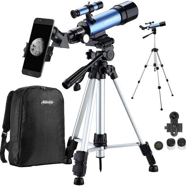 Sterrenkijker - ZINAPS Telescoop voor Kinderen voor beginners, 50/360 verrekijker, telescoop met 10 x smartphone-adapter statief, tas Barlow en maanfilter