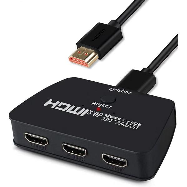 HDMI switch 4K – HDMI schakelaar – 3 ingangen 1 uitgang – Ondersteunt 4K@60hz/3D - 1 meter HDMI kabel inbegrepen