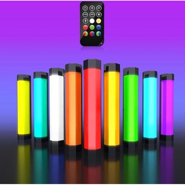 LUXCEO RGB Kleurrijke Foto LED Stick Videolamp APP-bediening Instelbare kleurtemperatuur Waterdicht Handheld LED-vullicht met afstandsbediening (zwart)