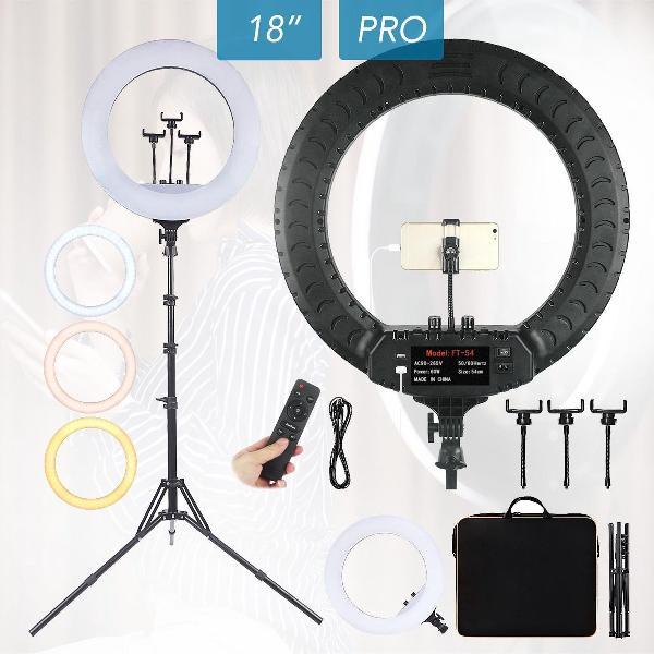 LED Professionele 18 Inch Ringlamp met statief | telefoonhouder en bluetooth afstandsbediening |vlog set | 26 cm/10 inch ringlamp | 210cm (verstelbaar) | USB | TikTok | YouTube | Vlog | Ringlight | flitser | Make-up light