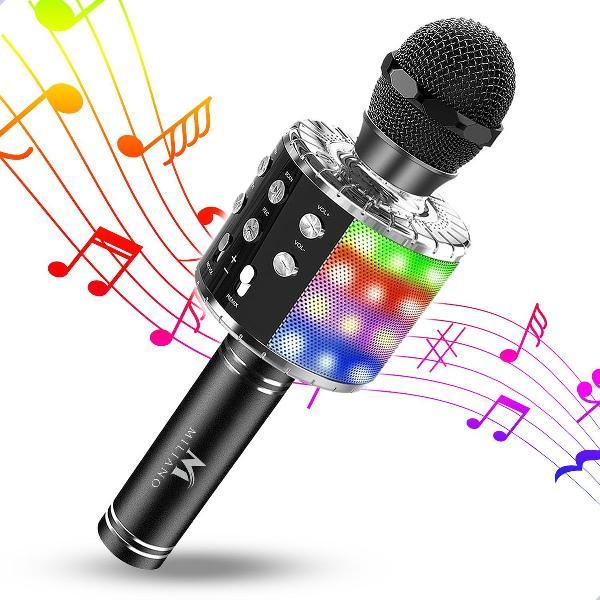 Miliano® 5 in 1 Karaoke Microfoon - Draadloos - Bluetooth Verbinding – Ingebouwde Speaker – Ingebouwde Disco lichten - Zwart