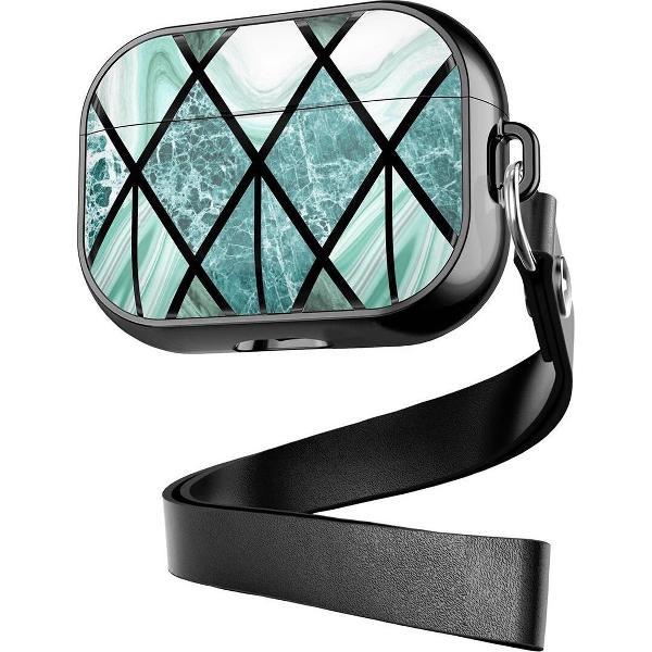 DrPhone PL2 - Airpods Pro Marmer Patroon Case - Beschermende Case – Silicone & TPU Cover – Zwart/Groen - Wit