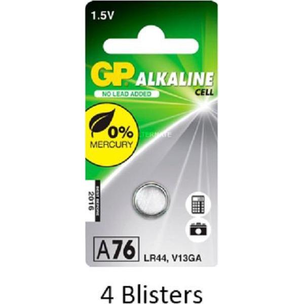 4 stuks (4 blisters a 1 stuks) GP Alkaline Cell A76/LR44 1.5V
