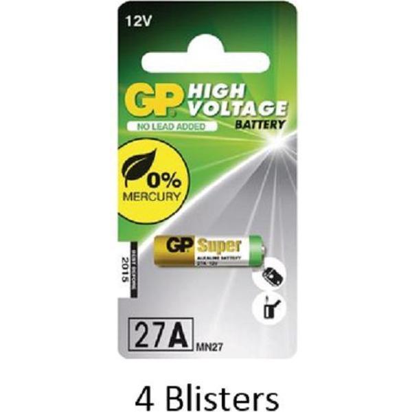 4 stuks (4 blisters a 1 stuks) GP Batteries High Voltage 27A Single-use Alkaline 12V