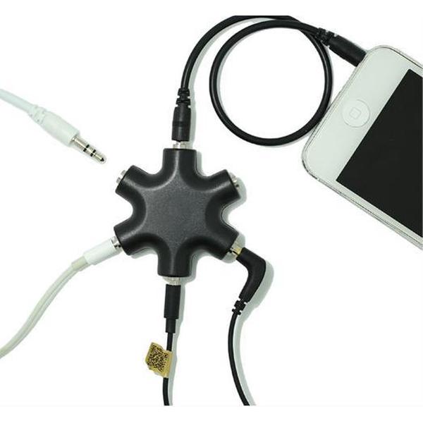WiseGoods - Premium Audio Splitter - Aux Splitter - Koptelefoon Splitter - 6 Ingangen - 3.5mm - Zwart