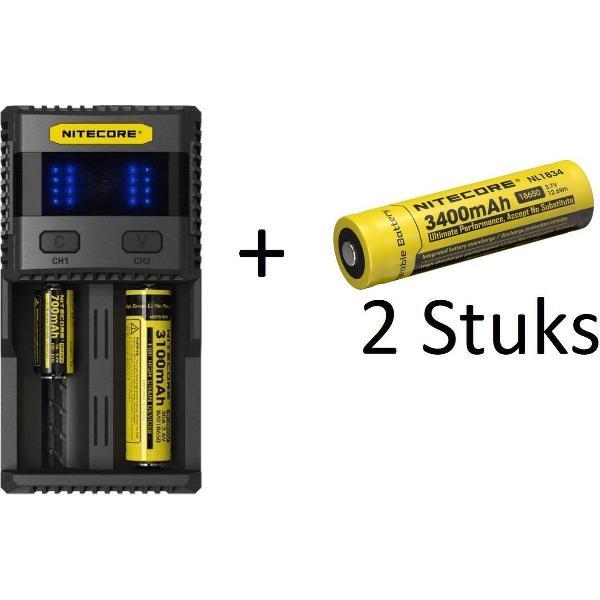 Nitecore Superbcharge SC2 EU 2 chanel Intelligent Fast charger for Li-ion batteries + 2 Nitecore 18650 3400 mah Batterijen