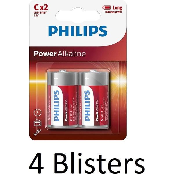 8 Stuks (4 Blisters a 2 st) batterij Power Alkaline C