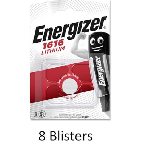 8 stuks (8 blisters a 1 stuk) Energizer CR1616 Lithium knoopcel 3V