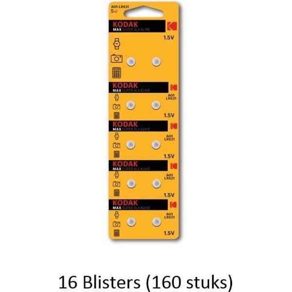 160 stuks (16 blisters a 10 stuks) Kodak AG1 / LR621 alkaline knoopcel 1.5v