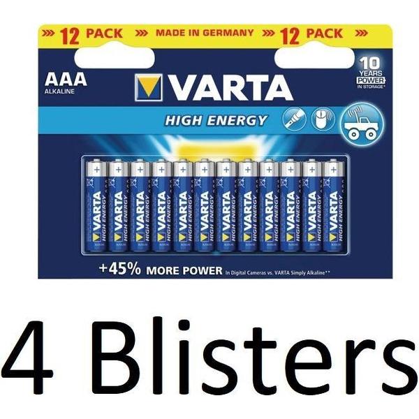 48 Stuks (4 Blisters a 12 st) Varta High Energy AAA batterijen