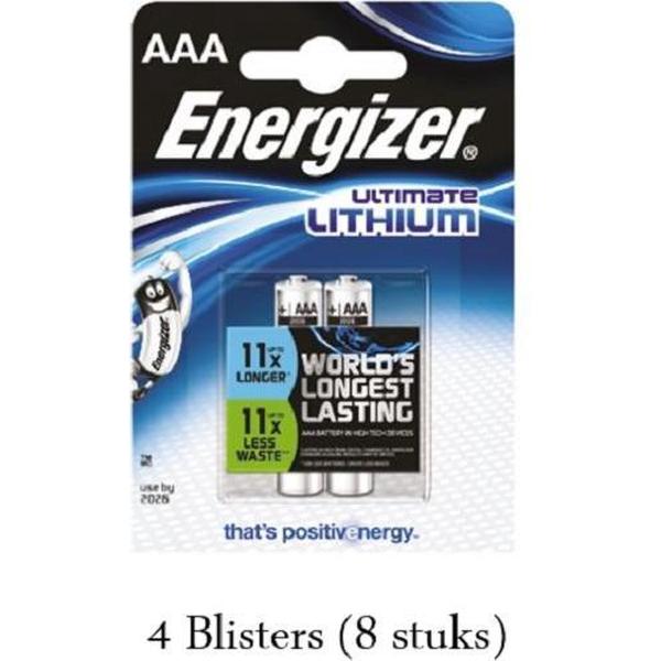 8 stuks (4 blisters a 2 stuks) Energizer AAA Ultimate Lithium 1.5V Micro LR03/FR3