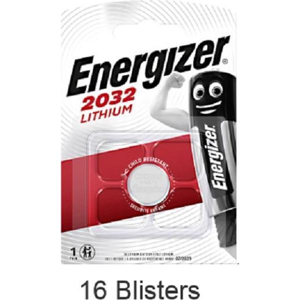 16 stuks (16 blisters a 1 stuk) Energizer CR2032 Knoopcel Lithium 3V 240 mAh