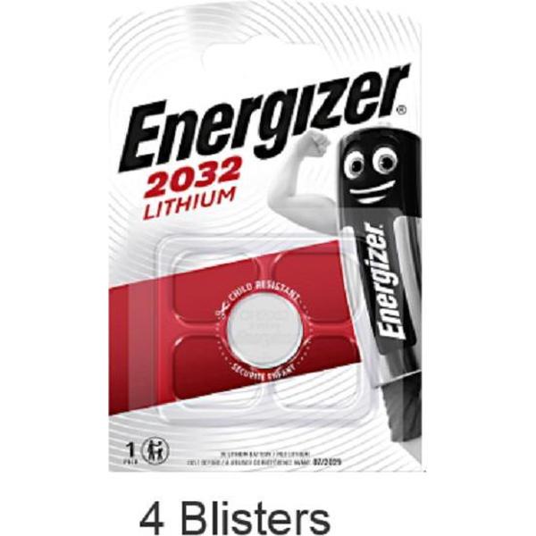 4 stuks (4 blisters a 1 stuk) Energizer CR2032 Knoopcel Lithium 3V 240 mAh