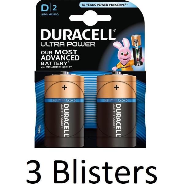 6 Stuks (3 Blisters a 2 st) Duracell Ultra Power D Batterijen - Alkaline