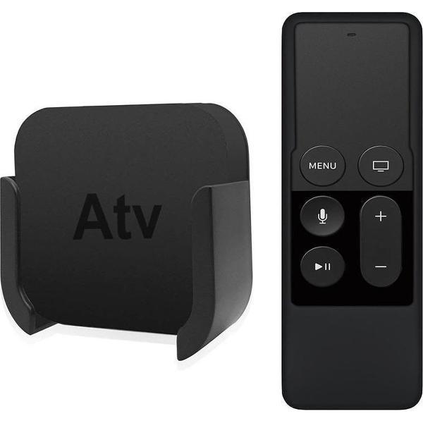 Wandbeugel & Remote Control Cover Voor Apple TV 4K - Afstandbediening Houder Muurhouder Mount - Muurbevestiging Wandhouder - Zwart