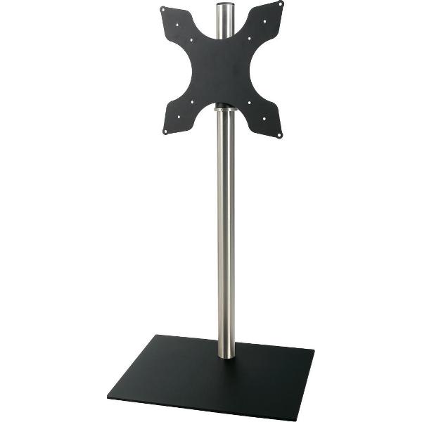 Cavus RVS vloerstandaard met zwarte rechthoekige voet voor schermen tot 55 inch - 100 cm hoog