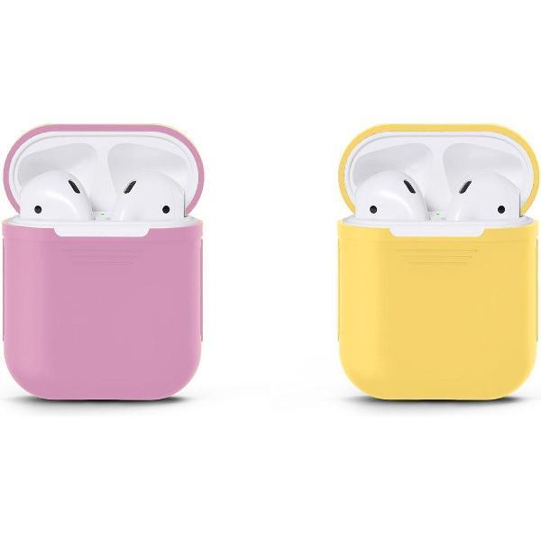 VOORJAARSACTIE Voordeelset 2 stuks Apple Airpods Siliconen - Case - Cover - Hoesje - Geschikt voor Apple Airpods 1 en 2 - Lila / Licht Geel