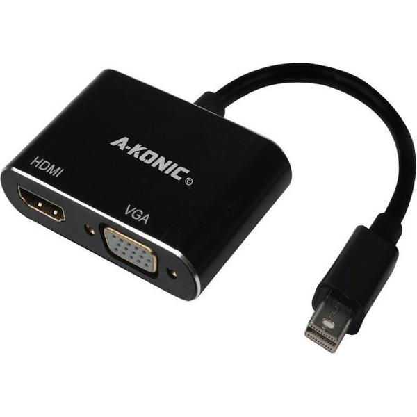 Mini DisplayPort Naar HDMI & VGA | Mini DP 2 in 1 Hub | Thunderbolt To HDMI converter |Thunderbolt 3 | Compatible Apple Macbook | IMAC | Surface Laptop / Pro | Dell | Lenovo | Samsung | HP | Zwart | A-KONIC©