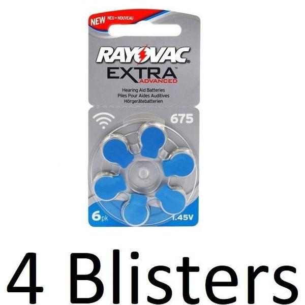 24 Stuks (4 Blister a 6St) Rayovac 675 Extra Advanced Gehoorapparaat batterijen - Blauw