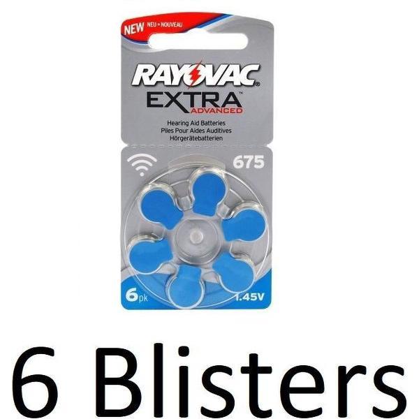 36 Stuks (6 Blister a 6St) Rayovac 675 Extra Advanced Gehoorapparaat batterijen - Blauw